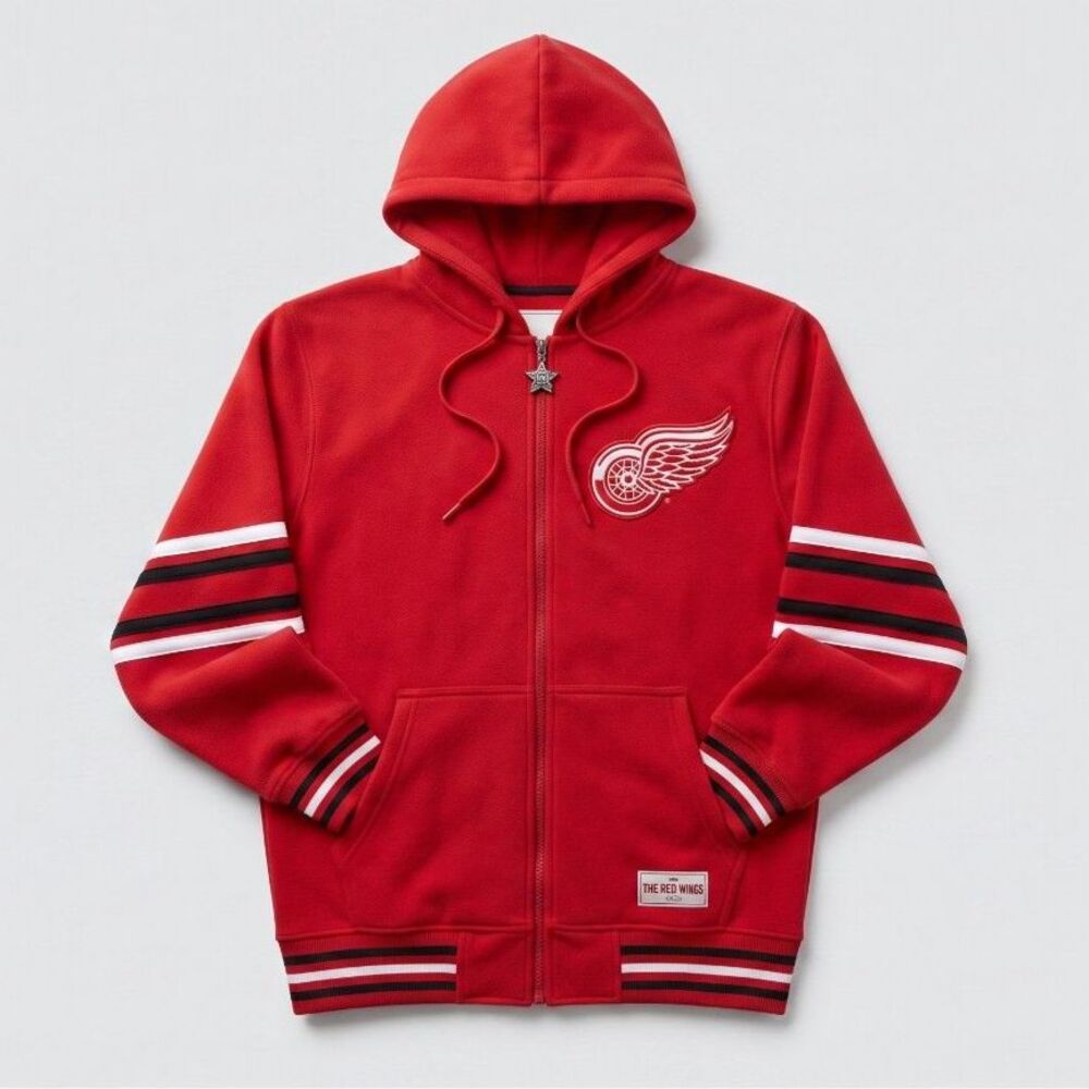 NWT GAME 7 NHL Detroit Red Wings Mens Zip Up Fleece Hoodie Sweatshirt XXL Red